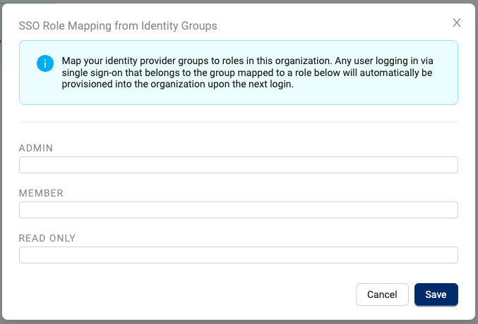 SSO role mapping for selected organization