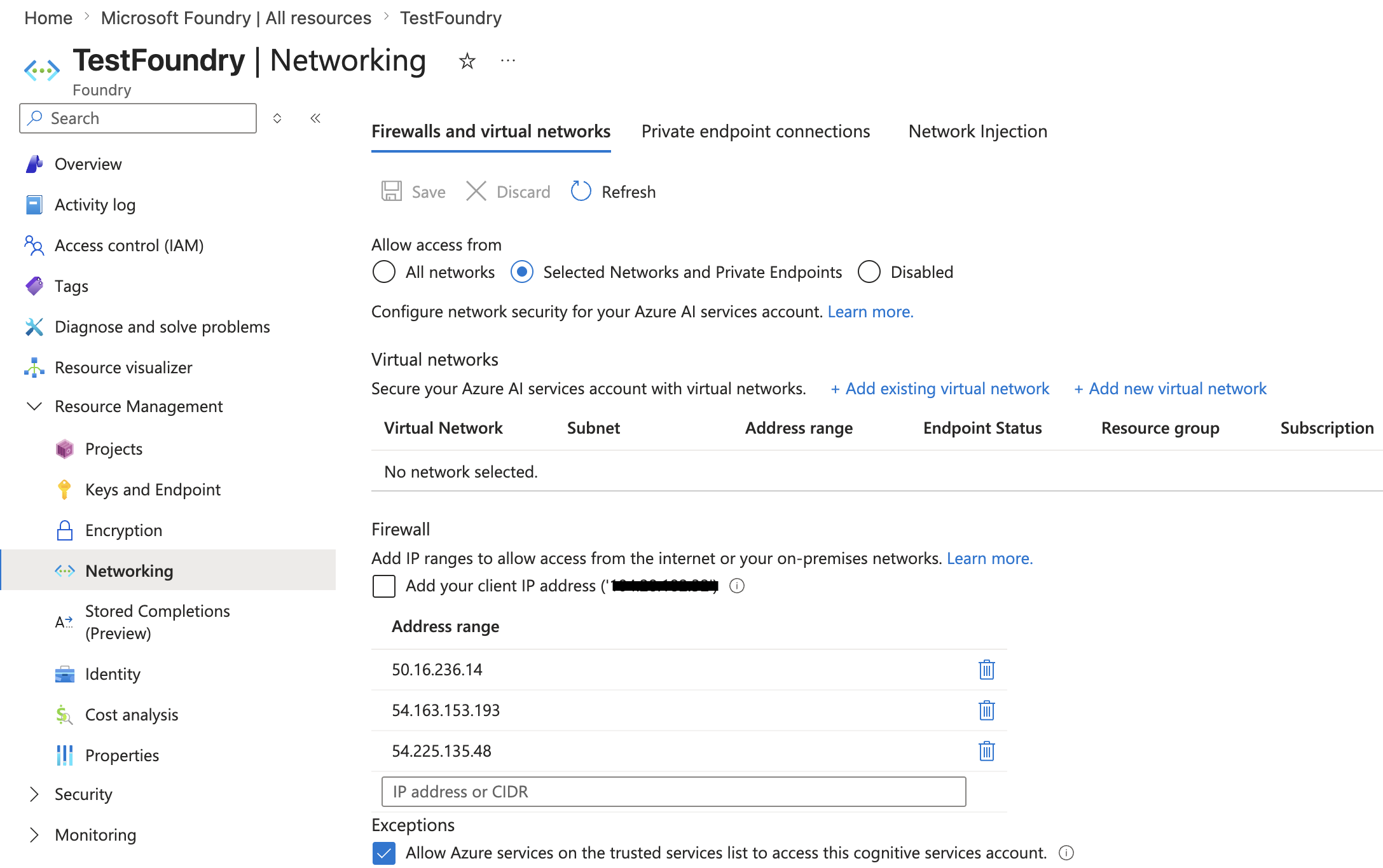 Microsoft Foundry firewall settings