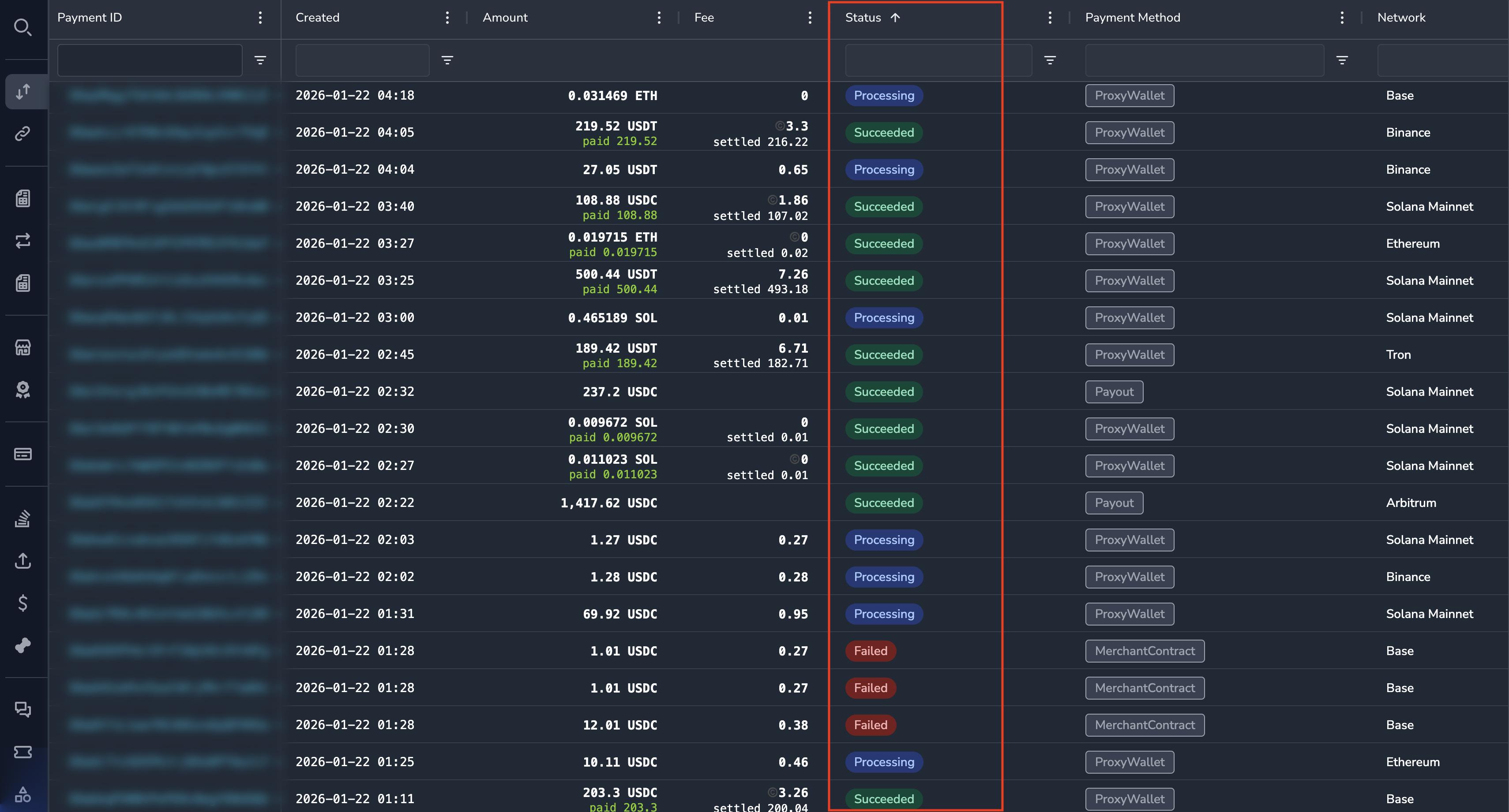 Status colors example