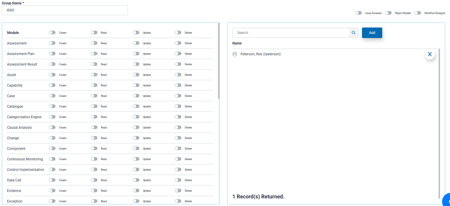 Group permissions configuration