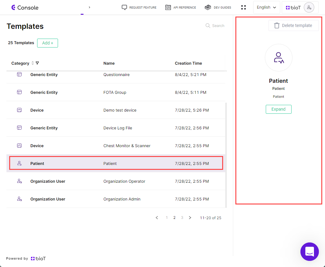 Select Patient Template