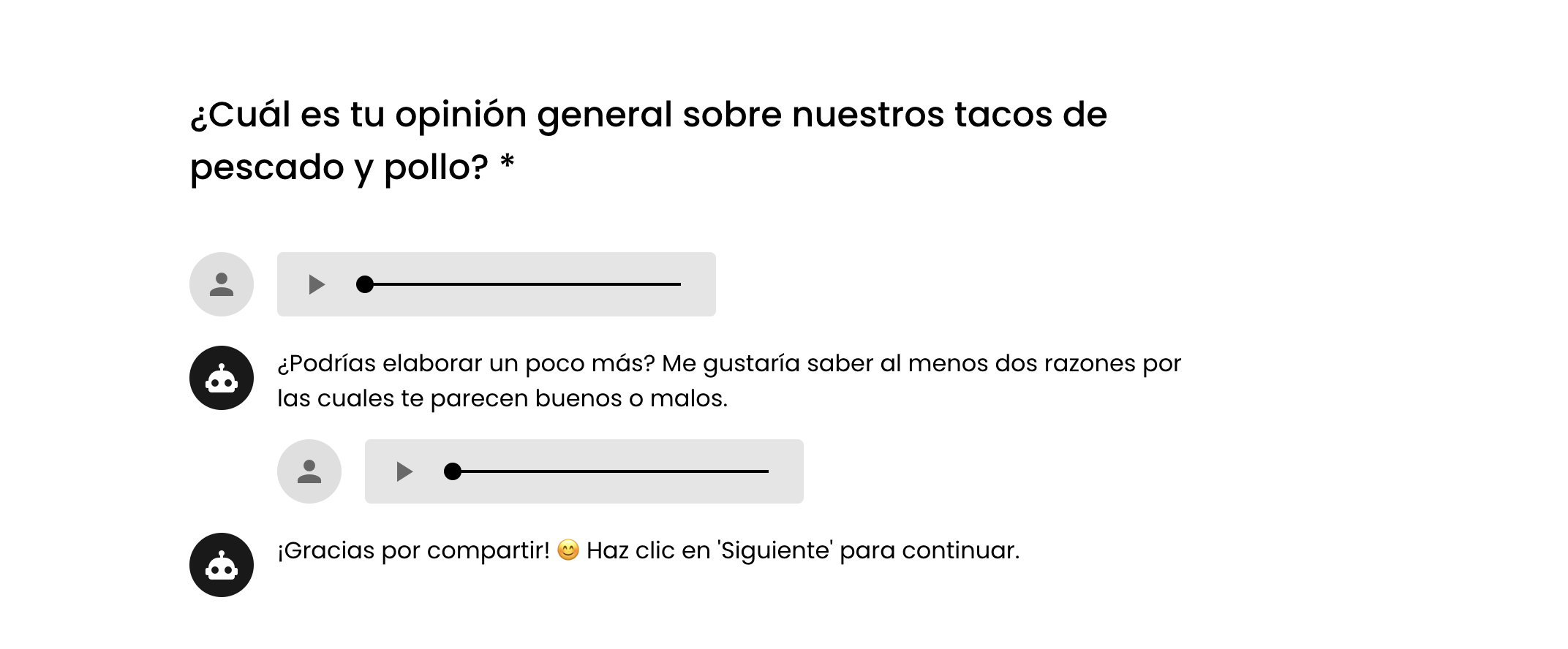 Voiceform probing feature example in Spanish