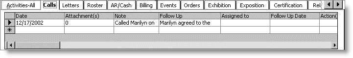 From Customers, select Manage customers, find customer record, and select Calls tab