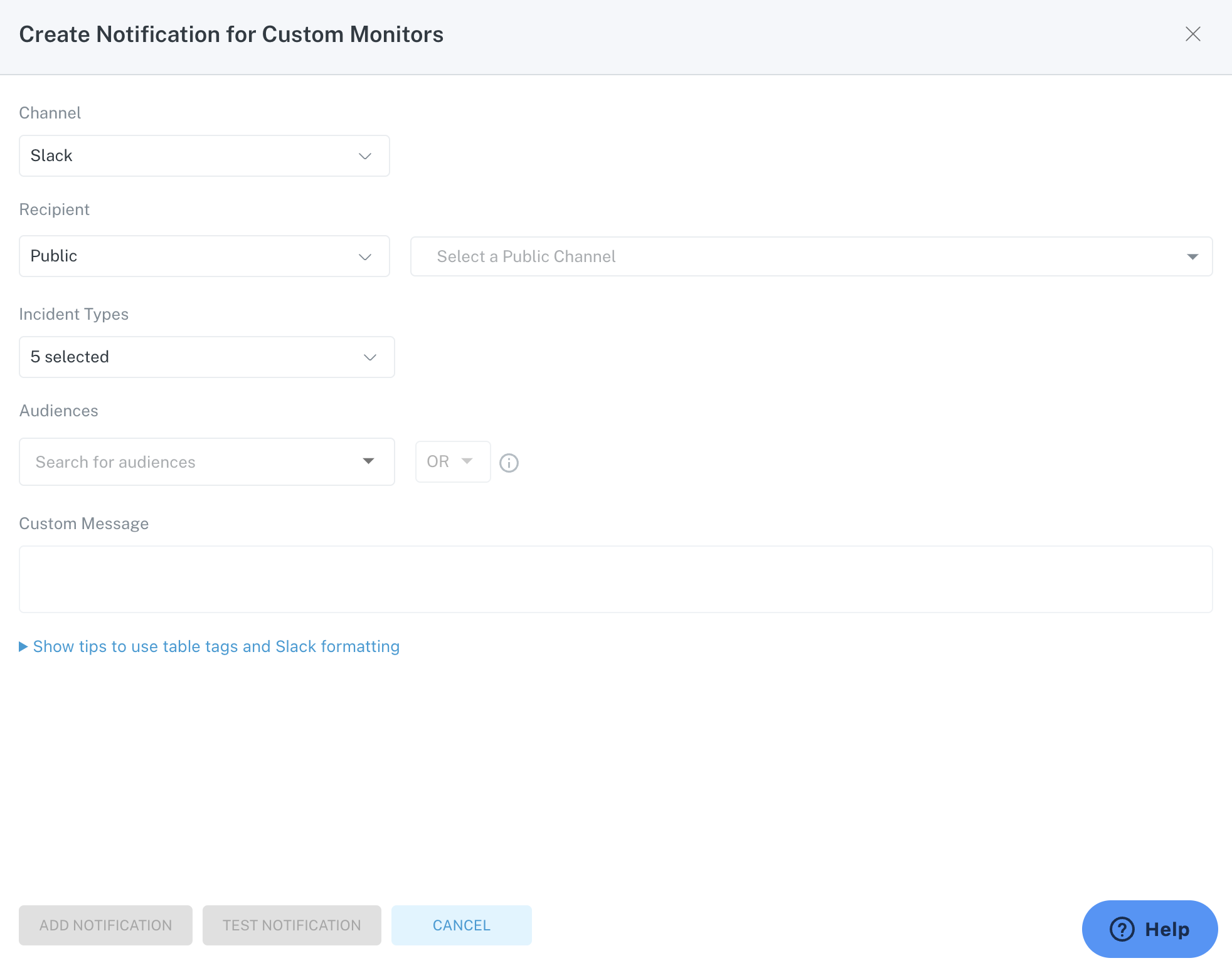 Notification setup for custom monitors