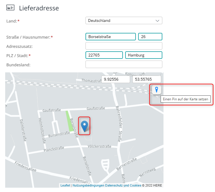 Lieferadresse Pin