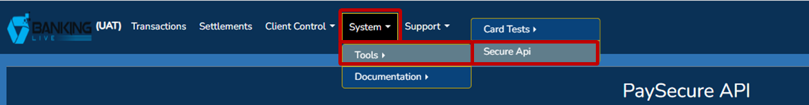 Navigating to Secure API screen