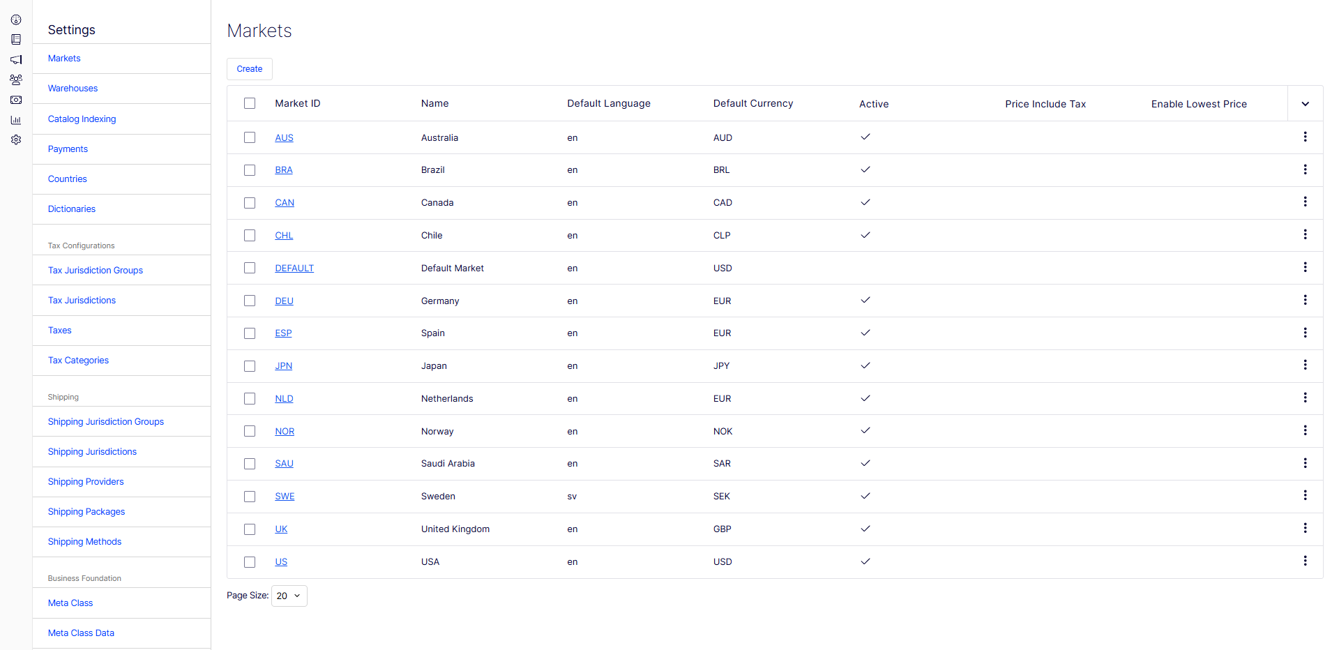 Screenshot of the Settings page in Commerce Connect showing administration options