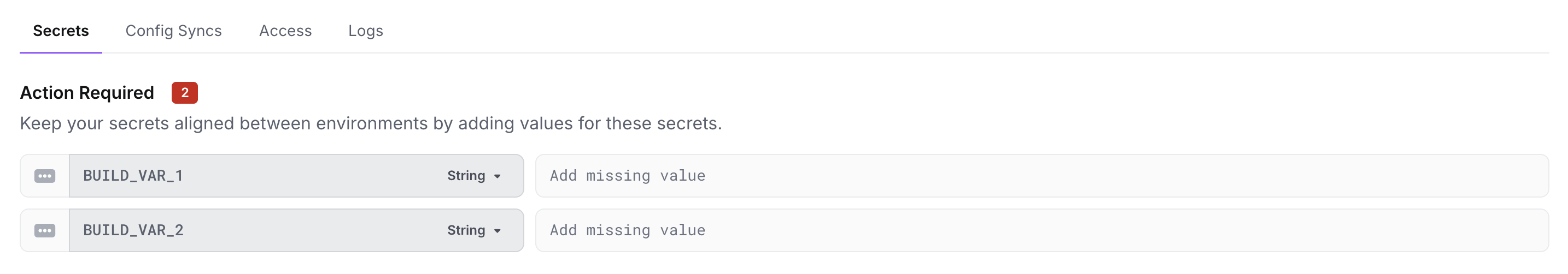 Action required for missing secrets