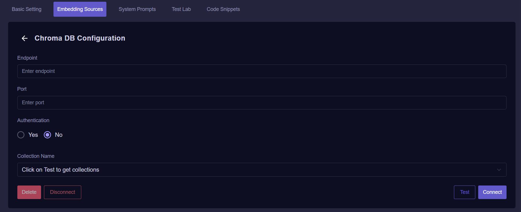 Query Vary - Chroma DB configuration page