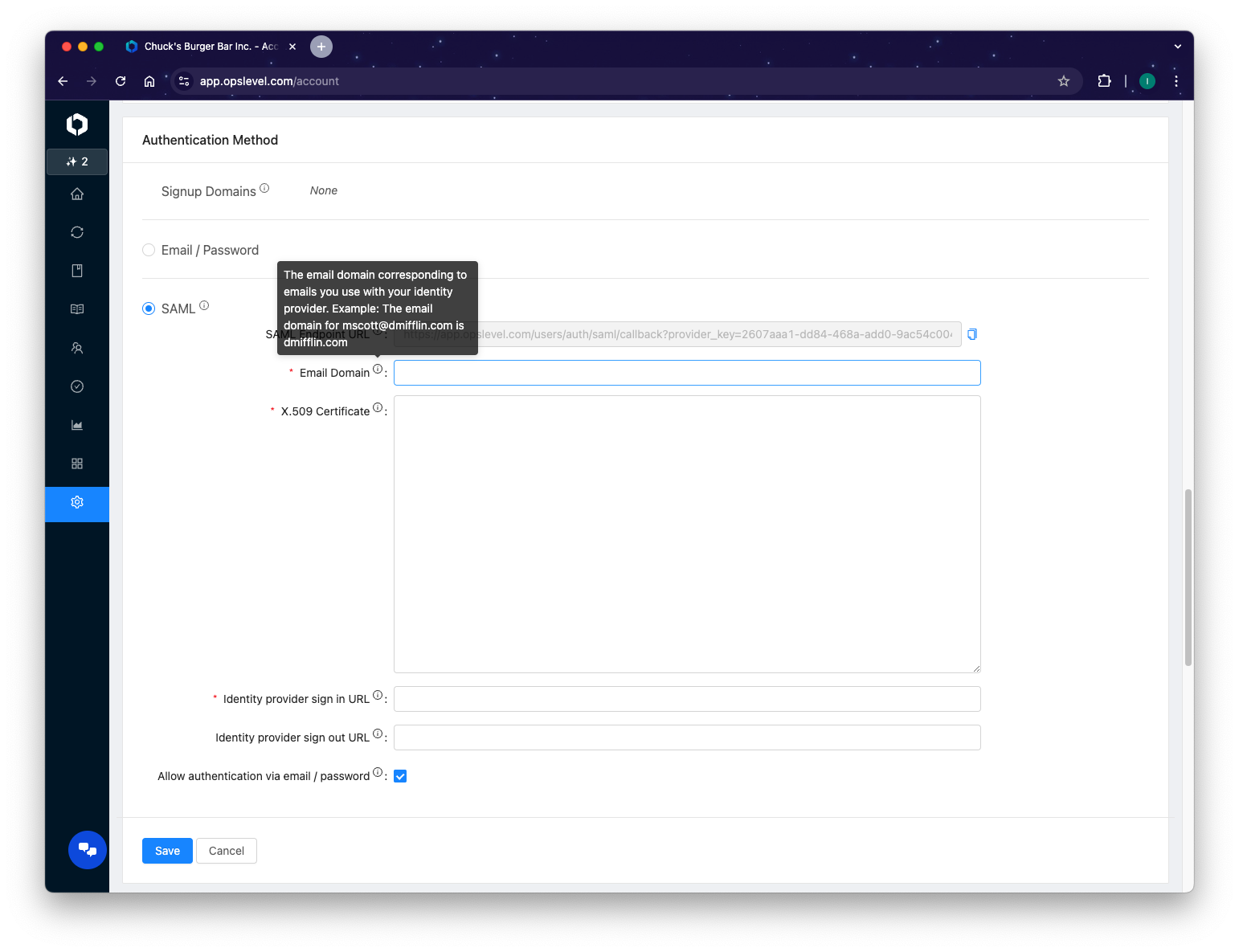 SSO Email Domain Setup