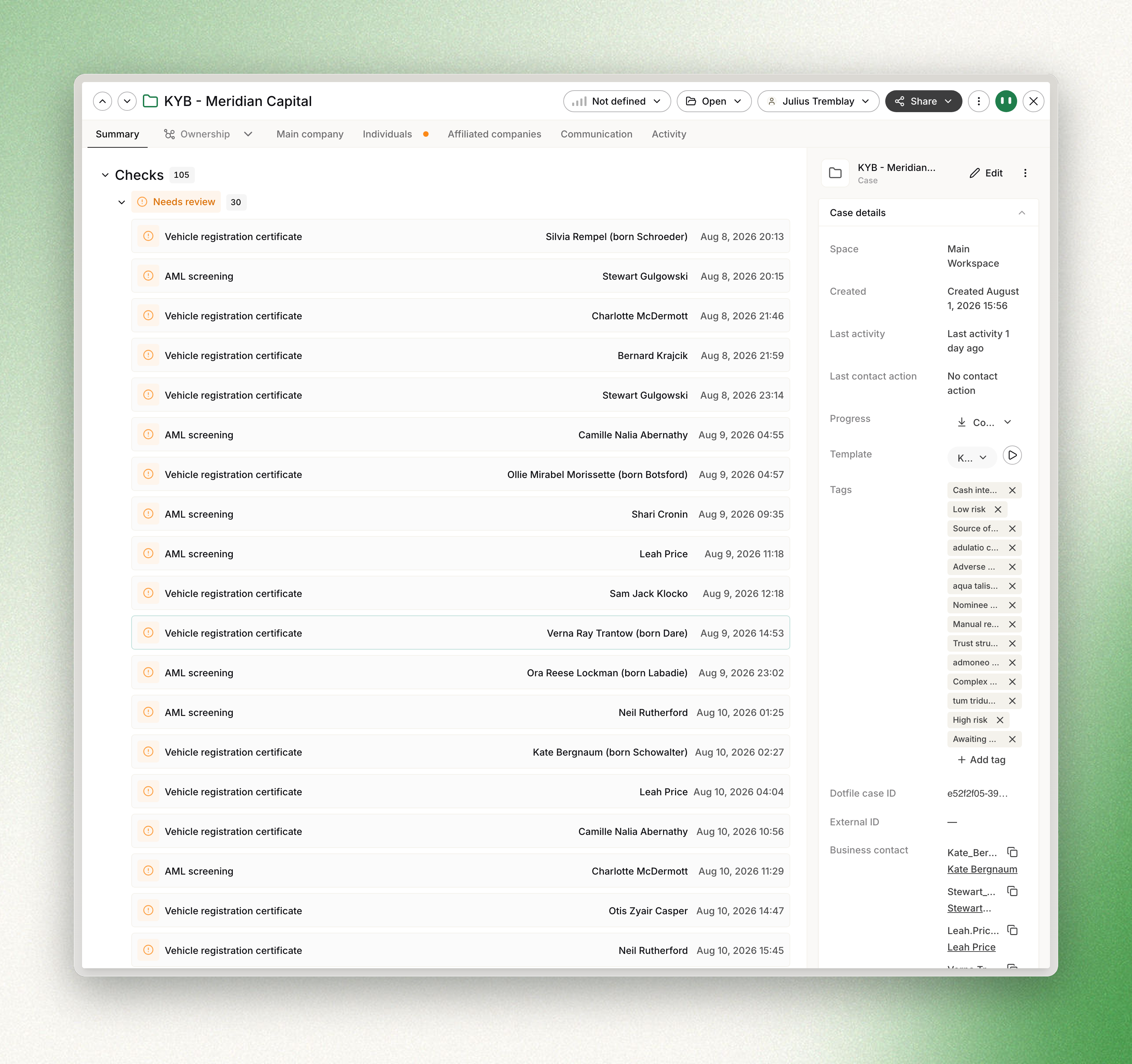 Case summary, with the Dotfile case ID and external ID in the case details panel
