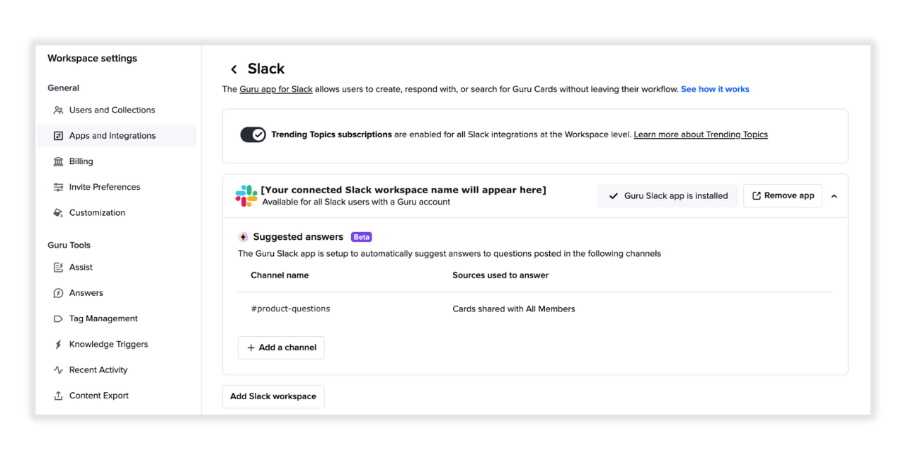 Enable automatic answer suggestions in Slack