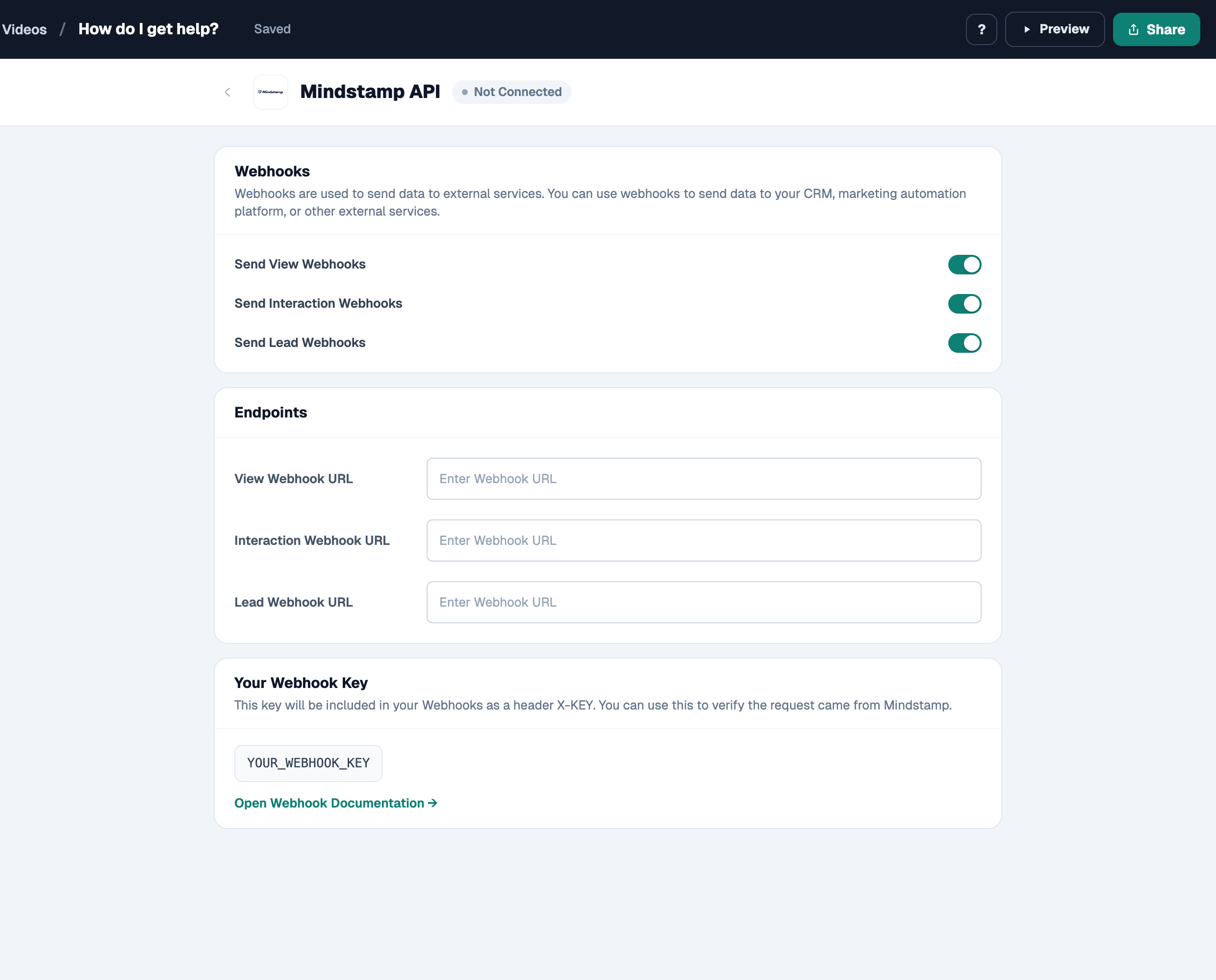 Video webhook switches and endpoint overrides.