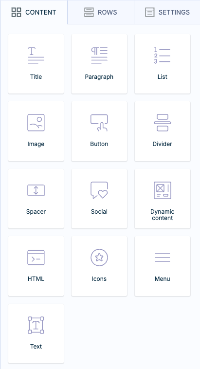 Screenshot of the Content tab in the Visual builder