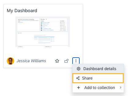Sharing a Dashboard from the Dashboard Preview