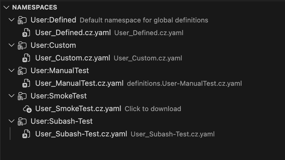 A namespace expanded showing its definition file