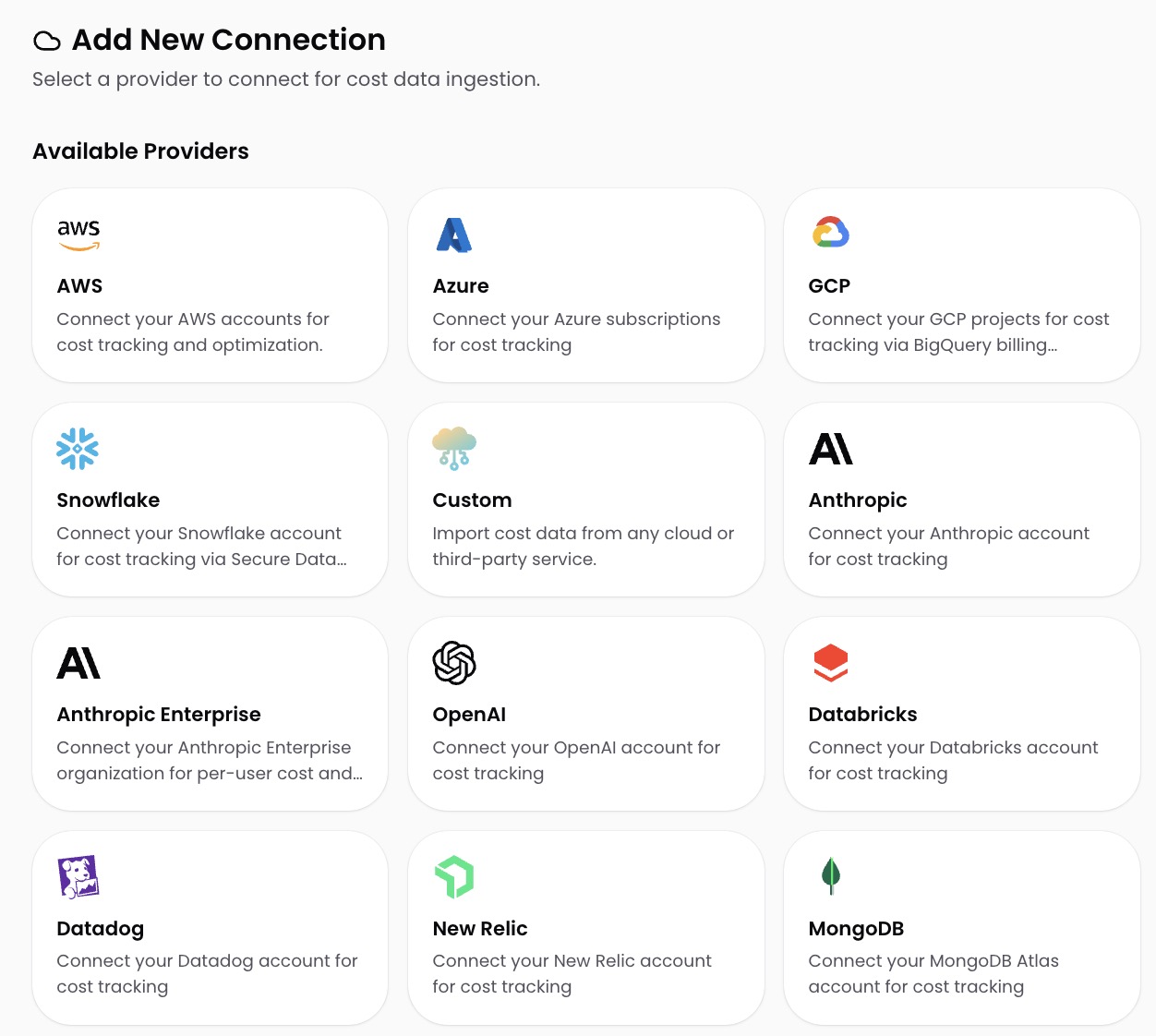New Relic connection configuration form in CloudZero