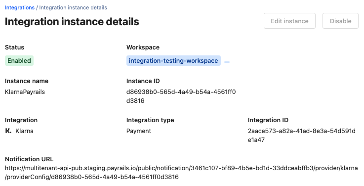 A screenshot showing the enabled Klarna integration.