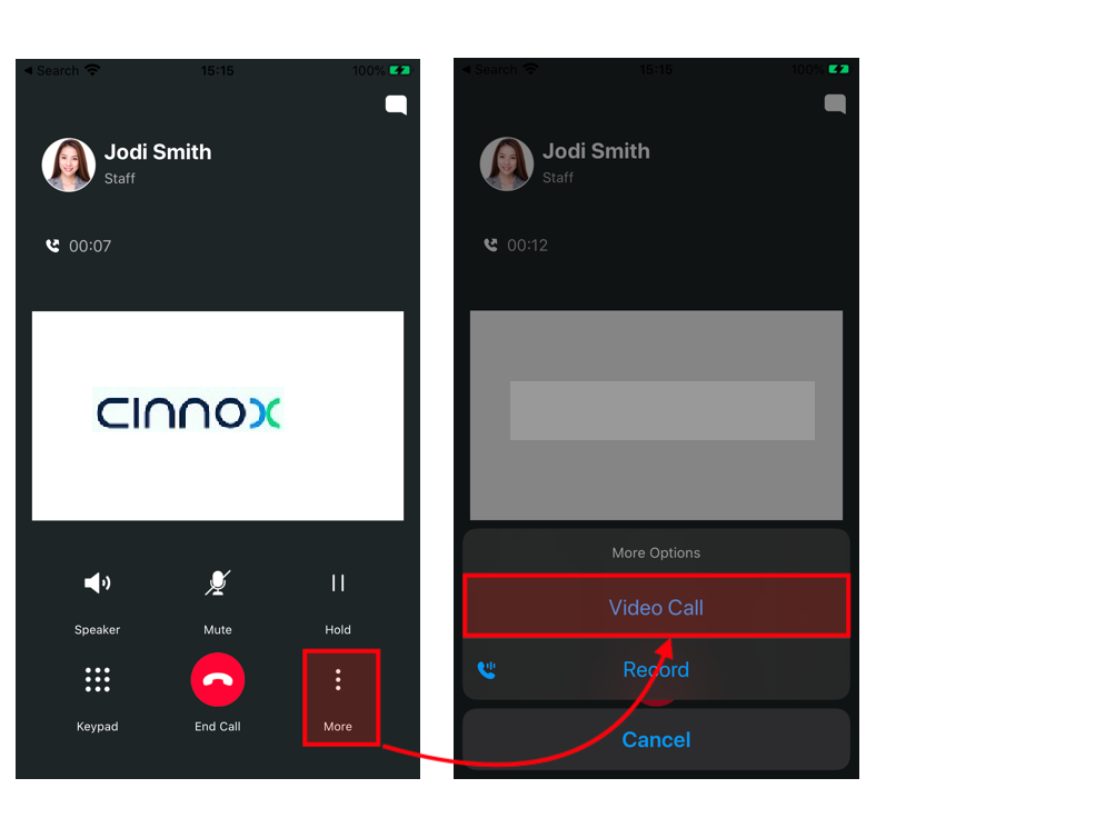 Switching from voice call to video call