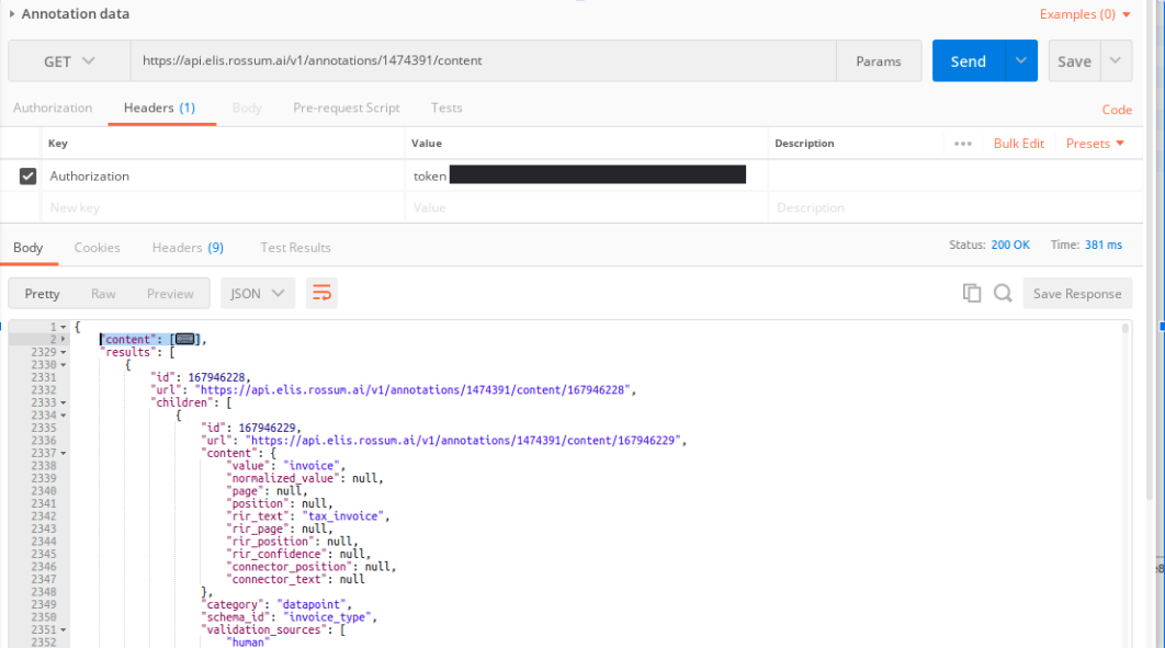 Use postman for getting annotation data.