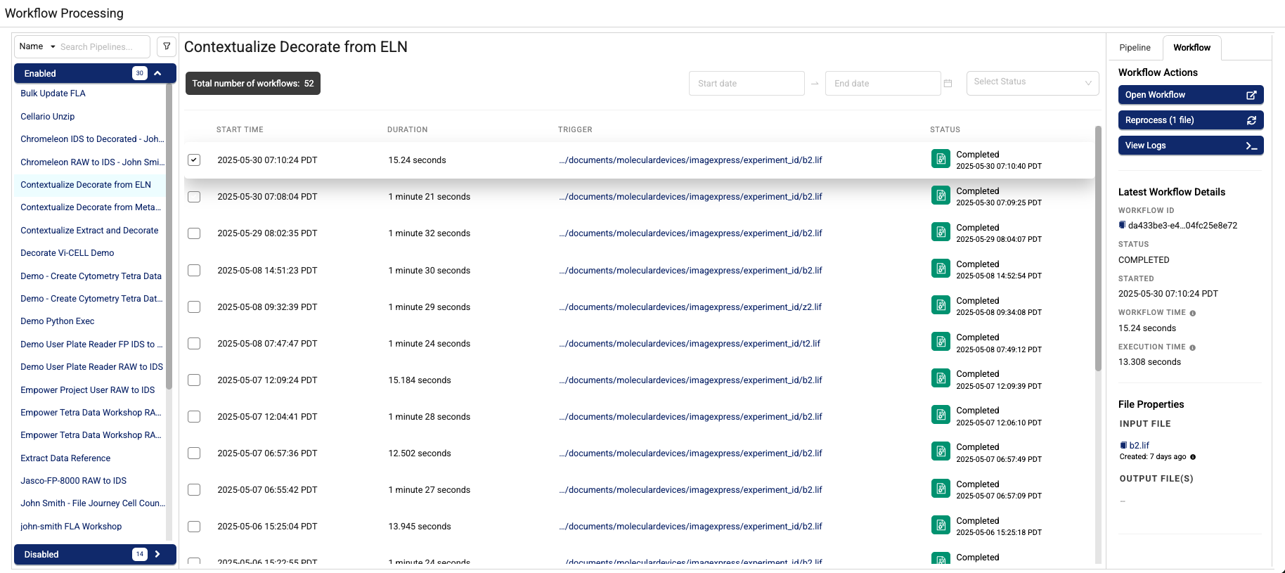 Workflow Processing page