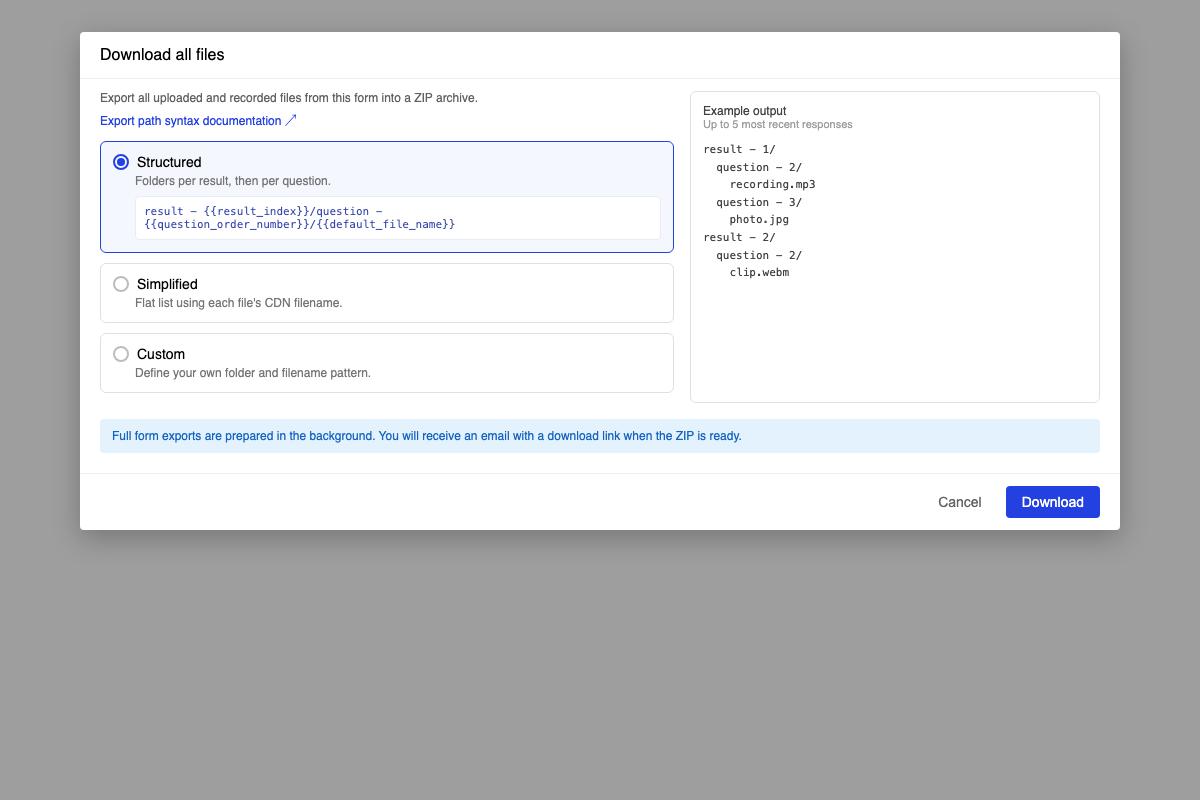 Files ZIP layout