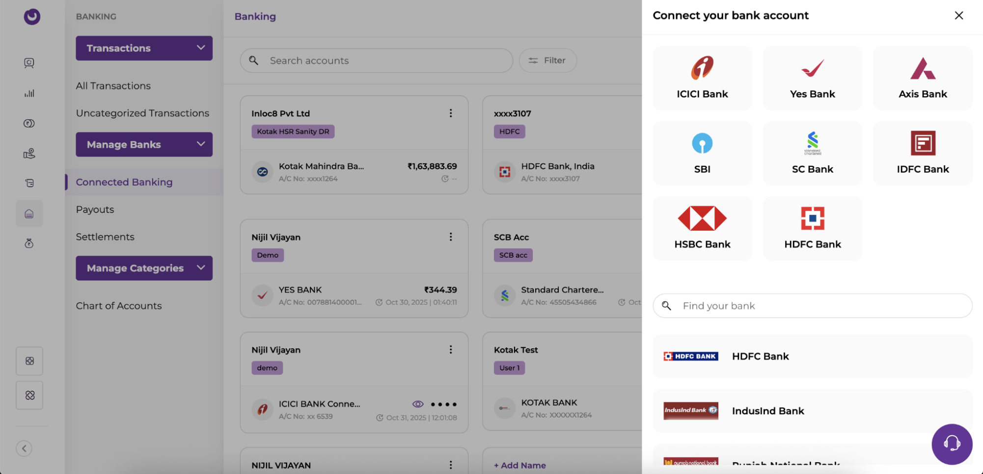 Connect your bank account panel
