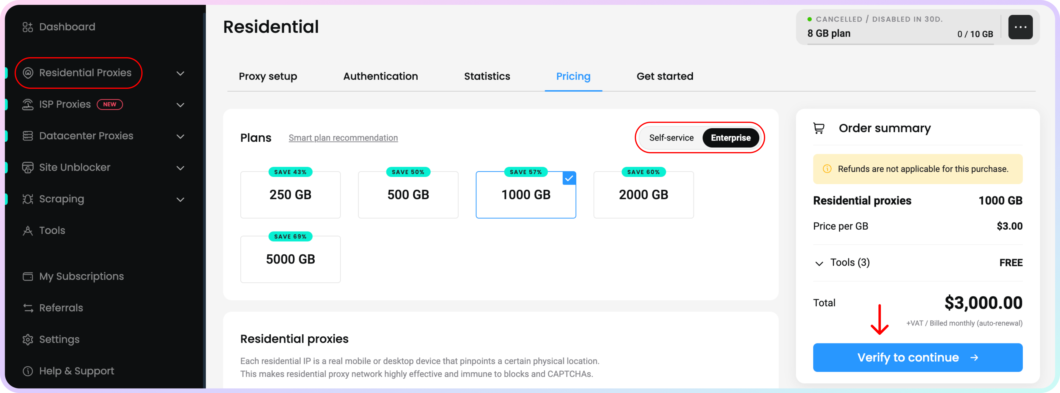 The Enterprise pricing section