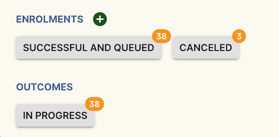 The buttons under Enrolments and Outcomes point to associated records with that status