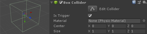 A simple Box Collider with 'Is Trigger' checked.