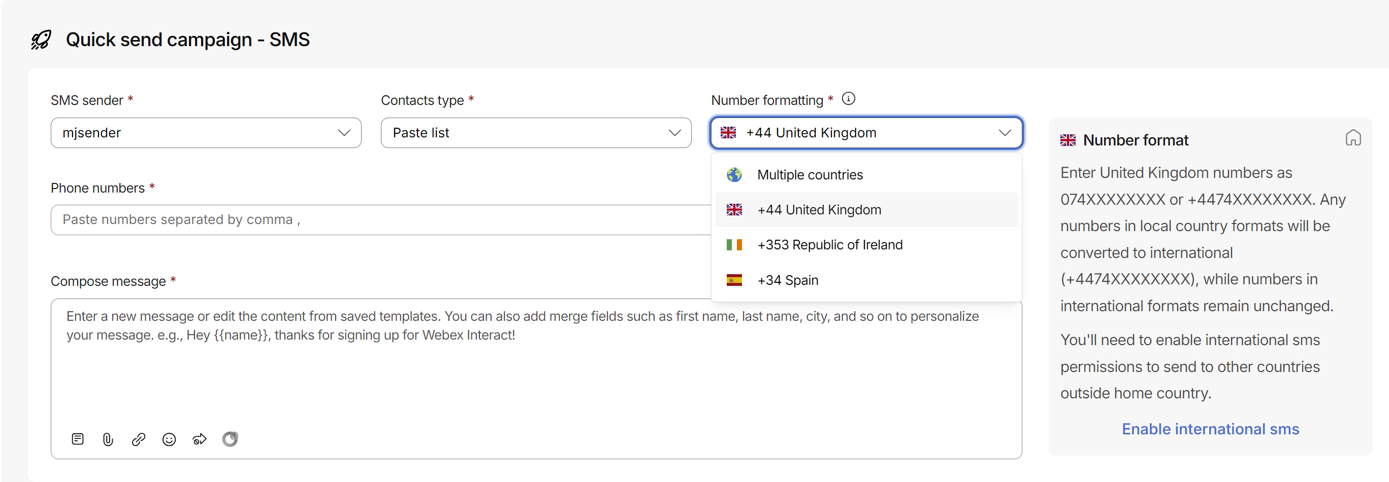 Local number format conversion is now supported for Ireland and Spain