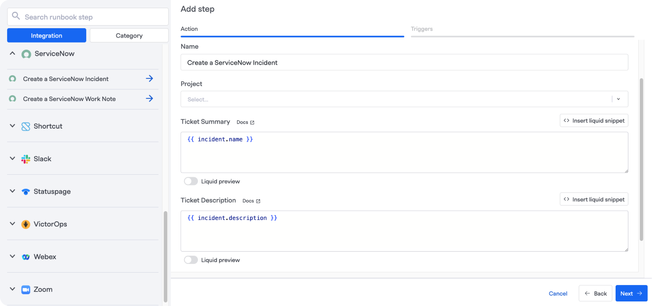 Create a Jira Cloud issue step. Jira Cloud and Jira Server Runbook steps look identical.