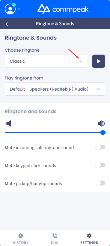 Screenshot of the Ringtone & Sounds options