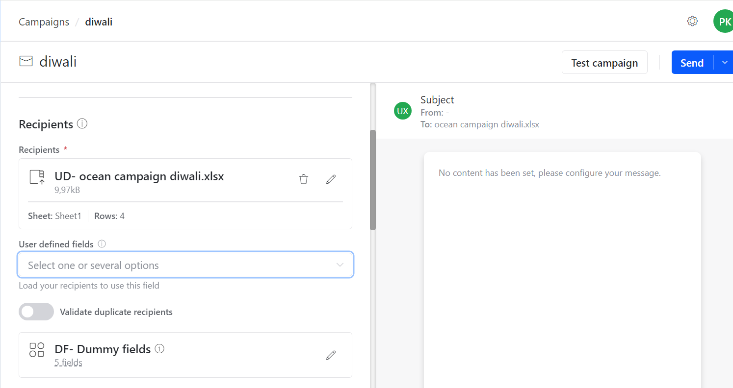 Email user-defined fields