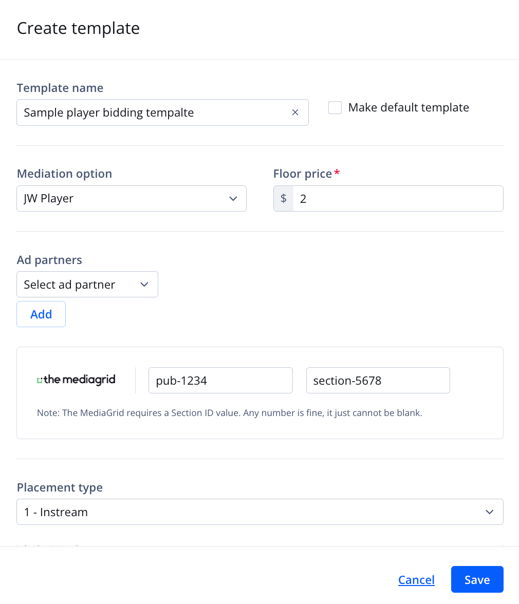 Create template panel