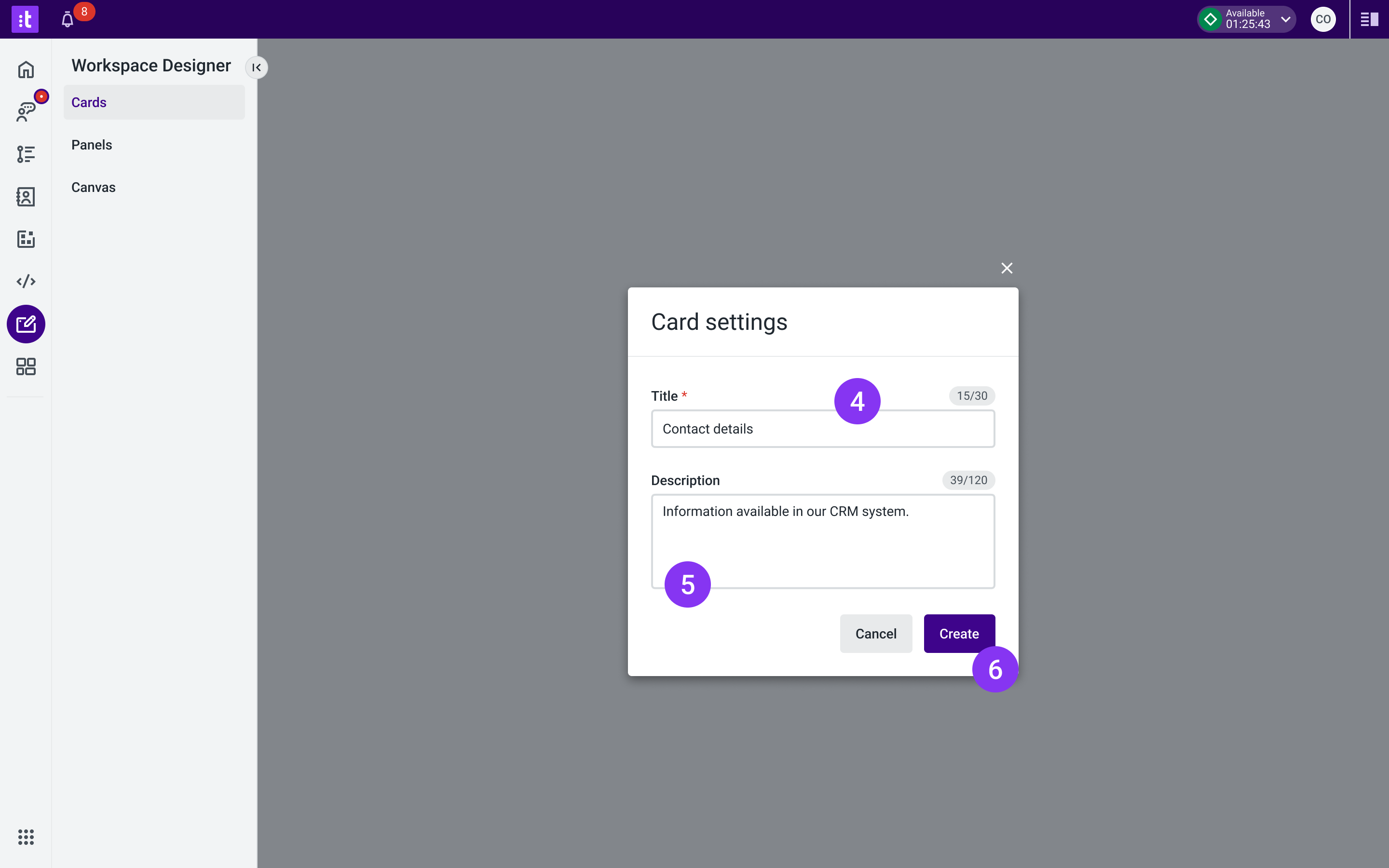 Figure 2 - Card settings modal