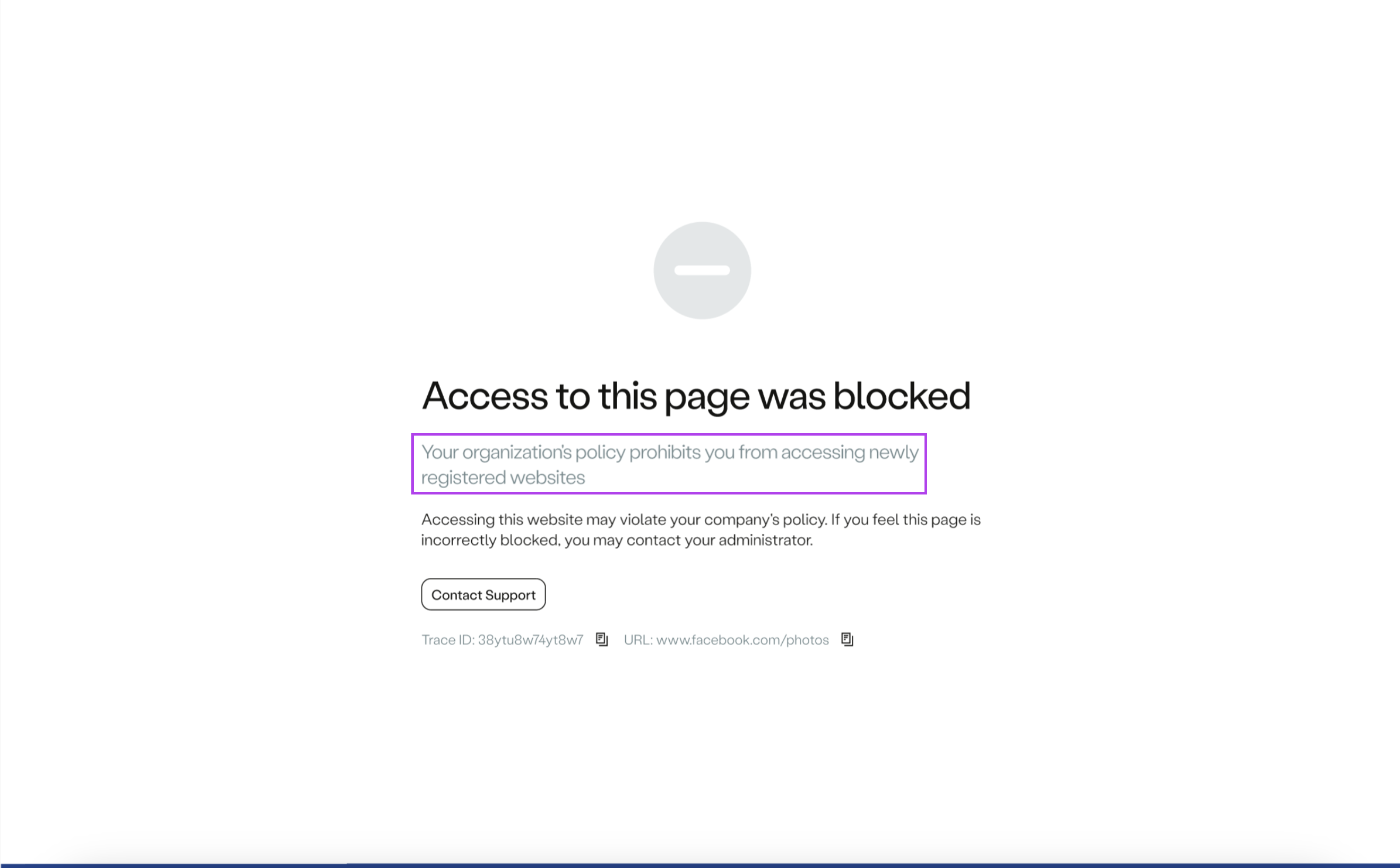 Access was blocked due to a newly registered domain