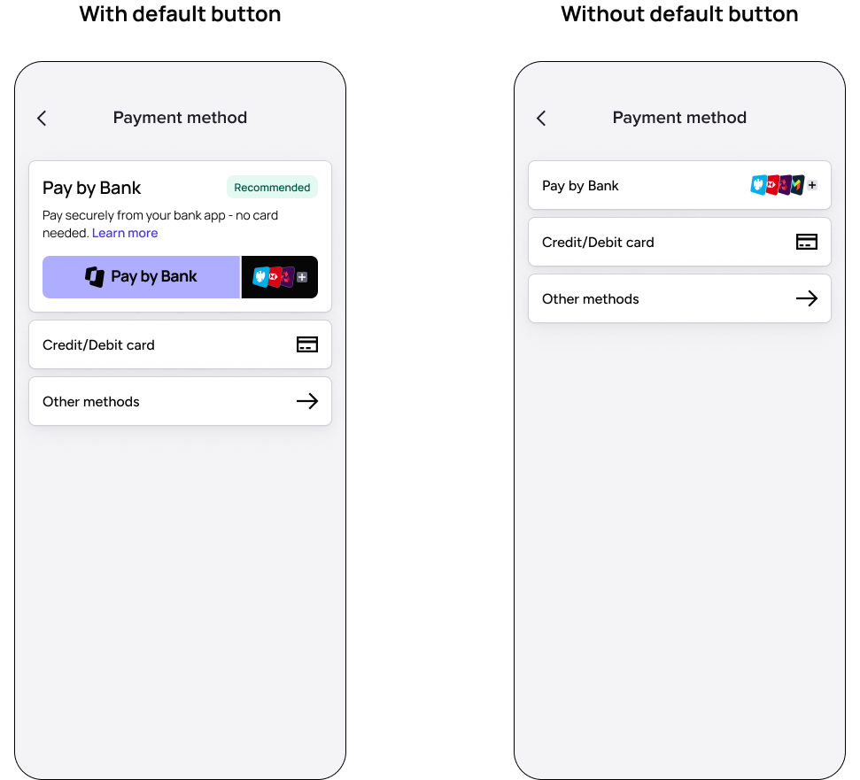 An example of the default button style, and a checkout with a new button style.