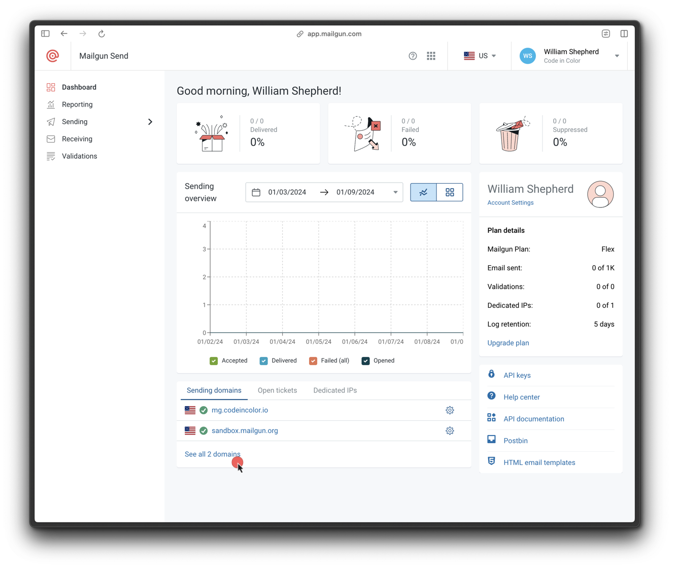 Navigating to the Domains page