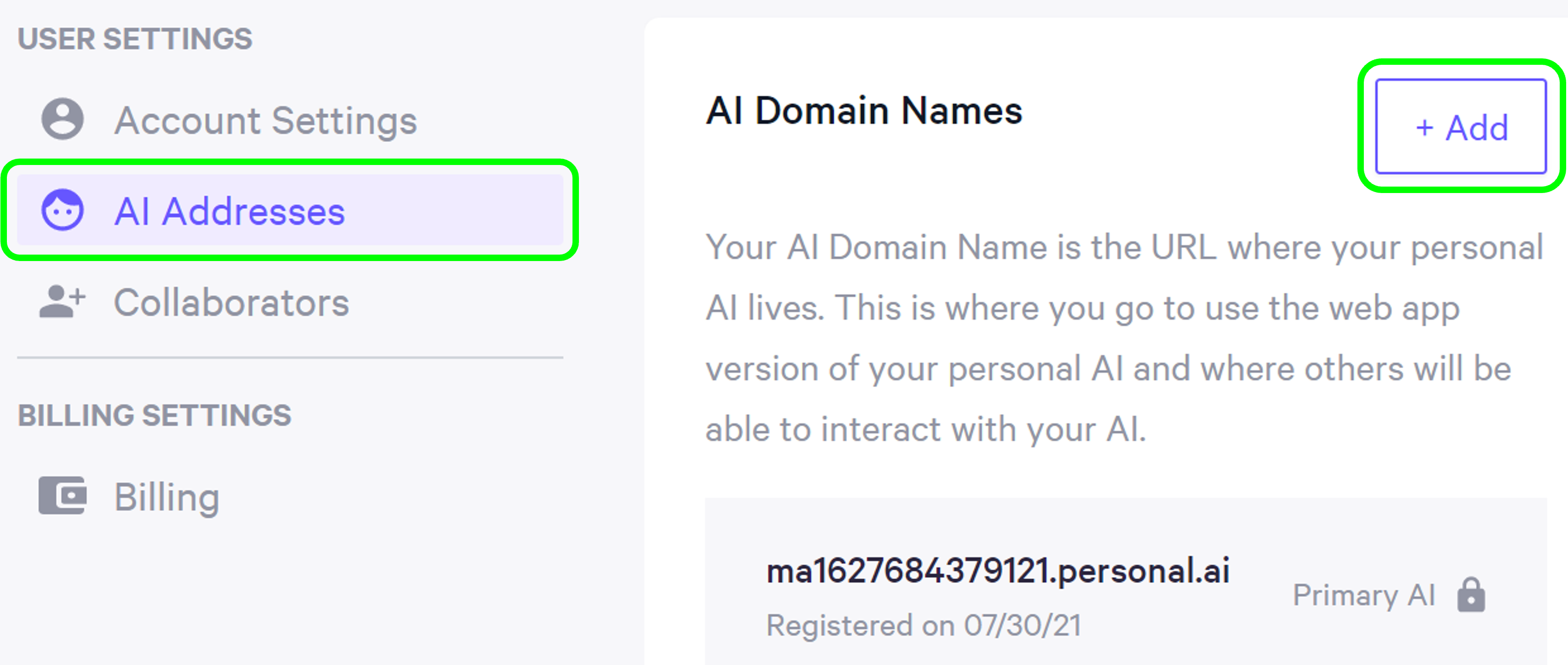 Screenshot of AI addresses