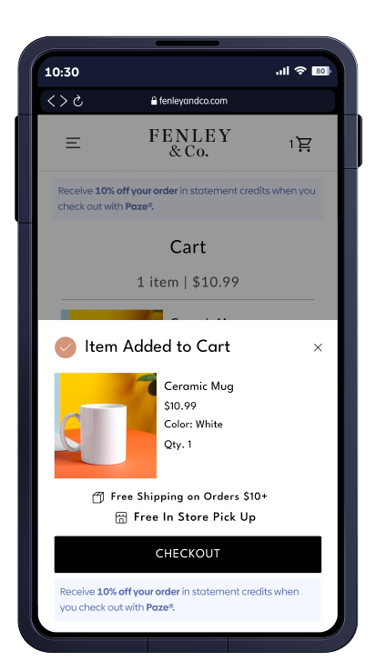 Phone showing Paze checkout dialog