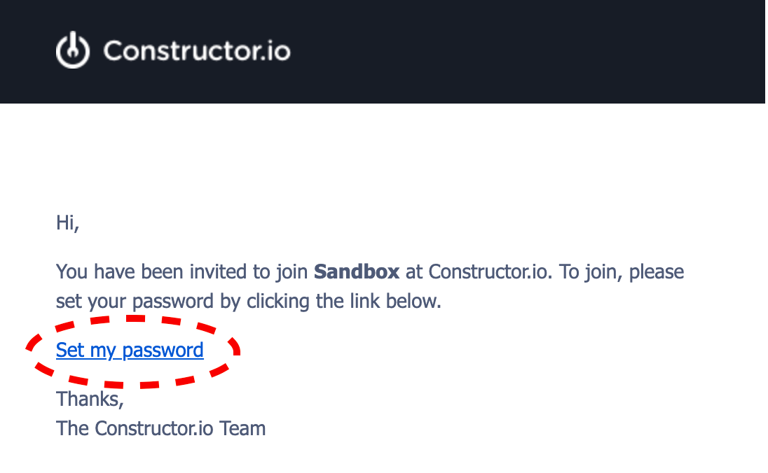 Account creation email from Constructor