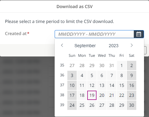 Selection of the time period for the CSV download