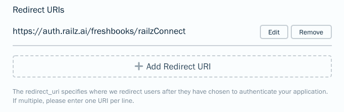 FreshBooks Developer Portal - Redirect URIs. Click to Expand.