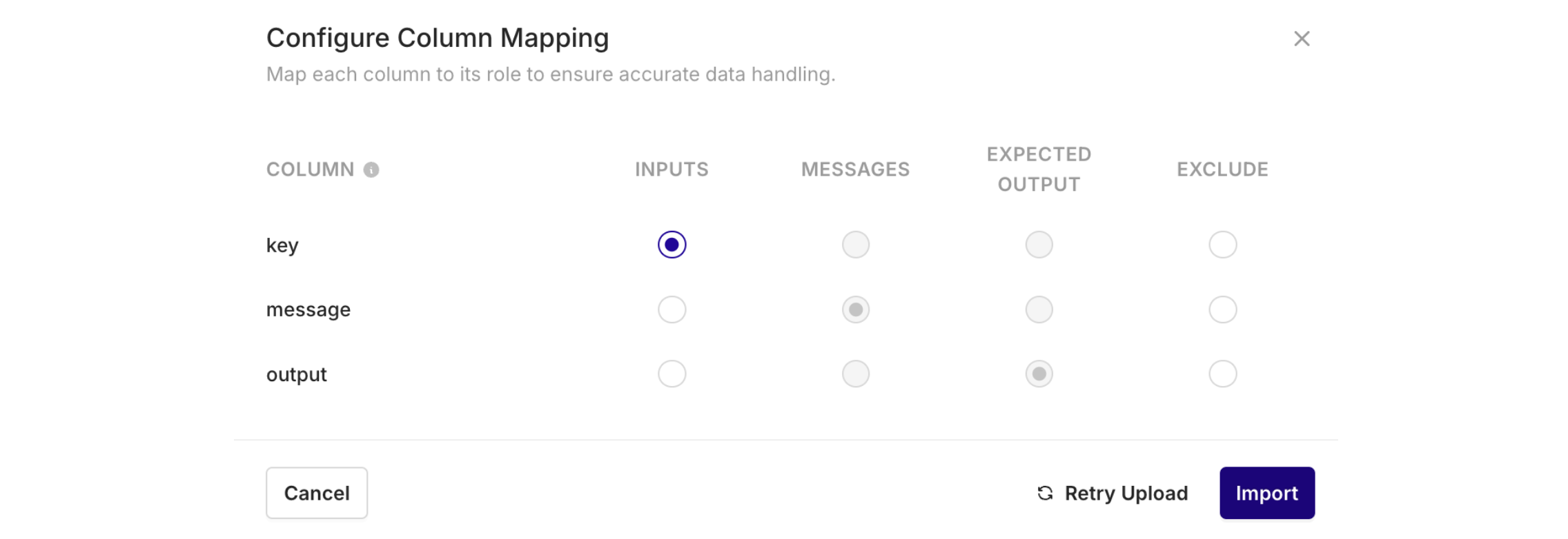 During import, the modal above opens to configure Mappings.