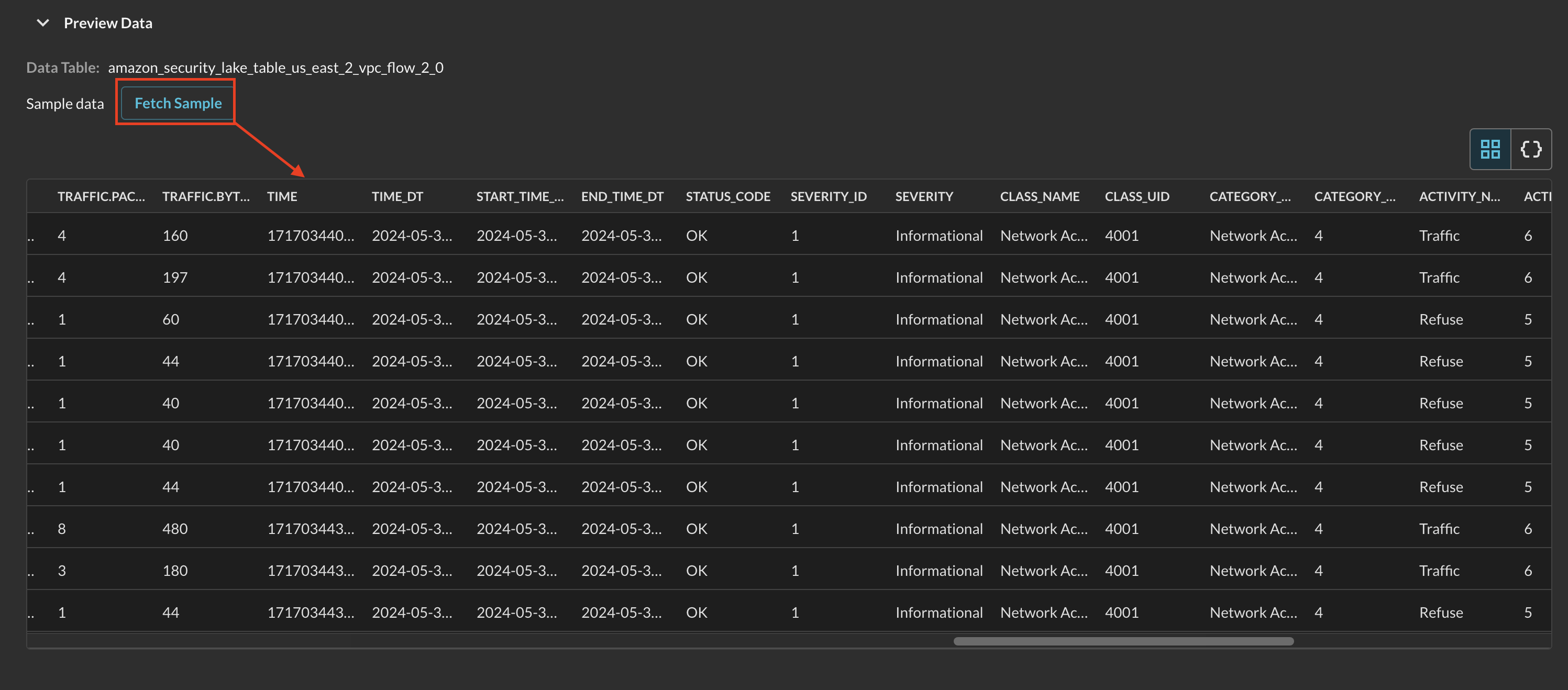 FIG. 10 - Fetching and receiving sample data from Amazon Security Lake