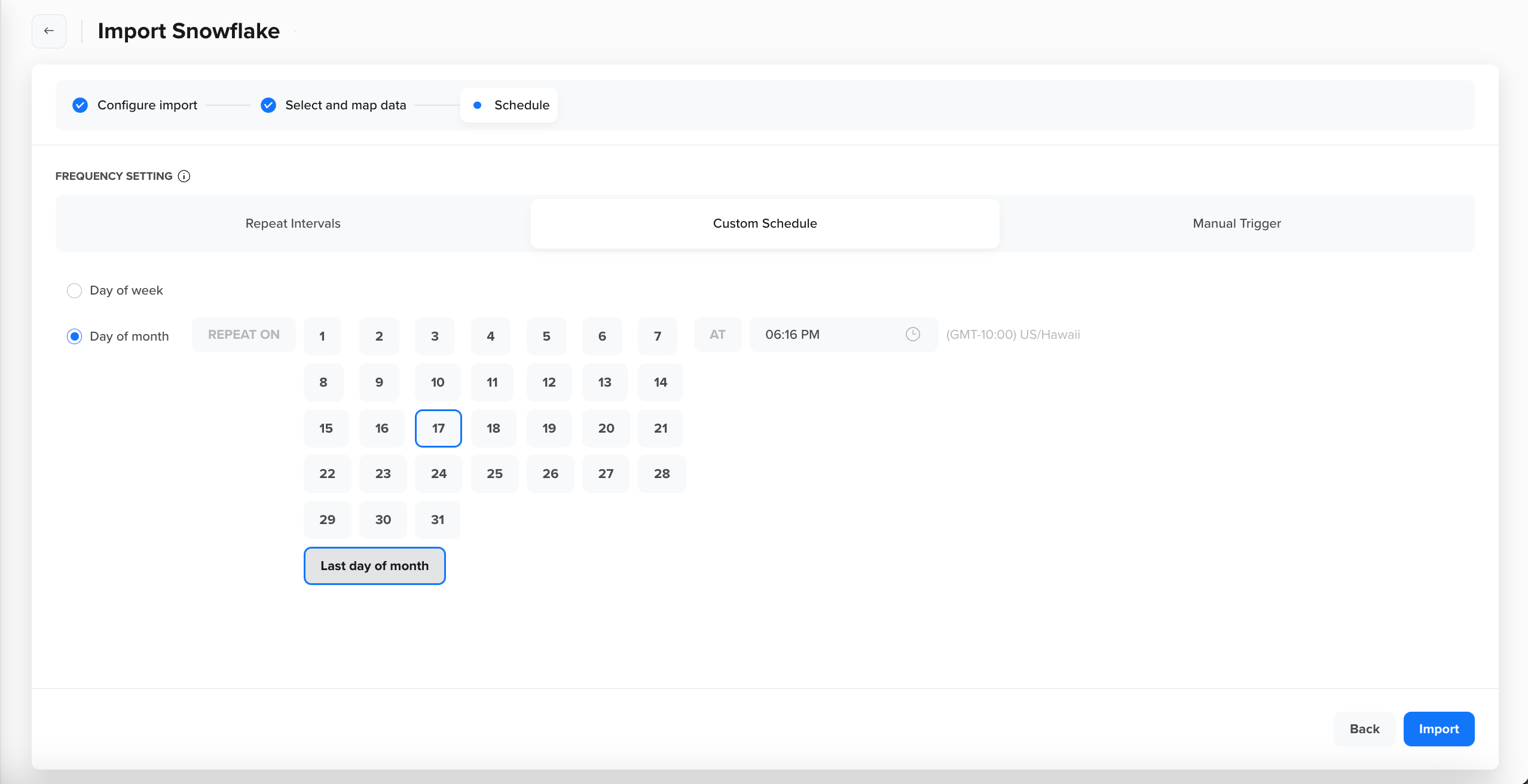Custom Schedule - Day of month