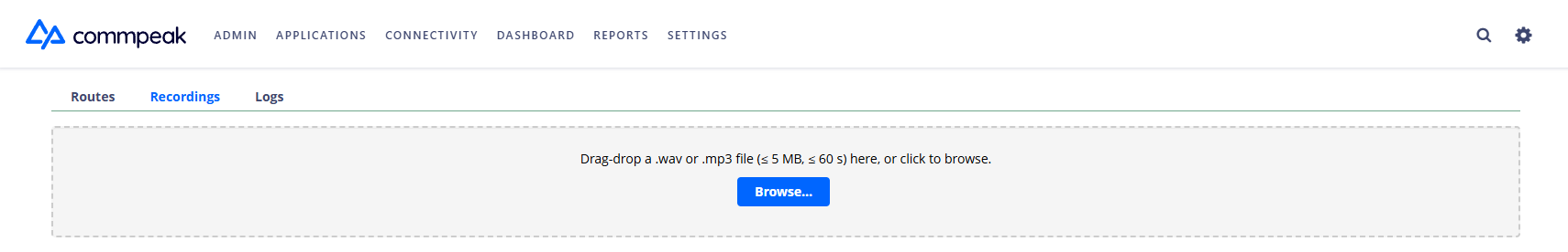 Screenshot of the Recordings tab