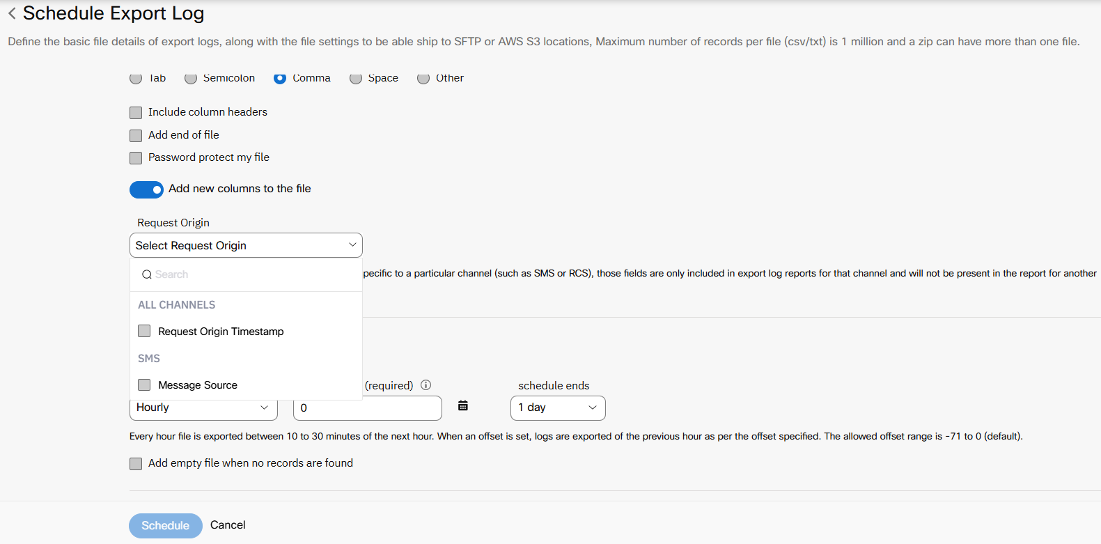 Screenshot for Scheduled Export Log when enabled for Branded Text