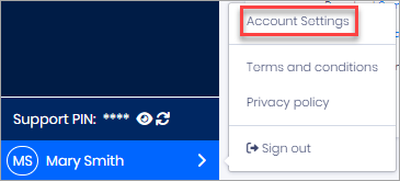 Screenshot of account settings in the profile